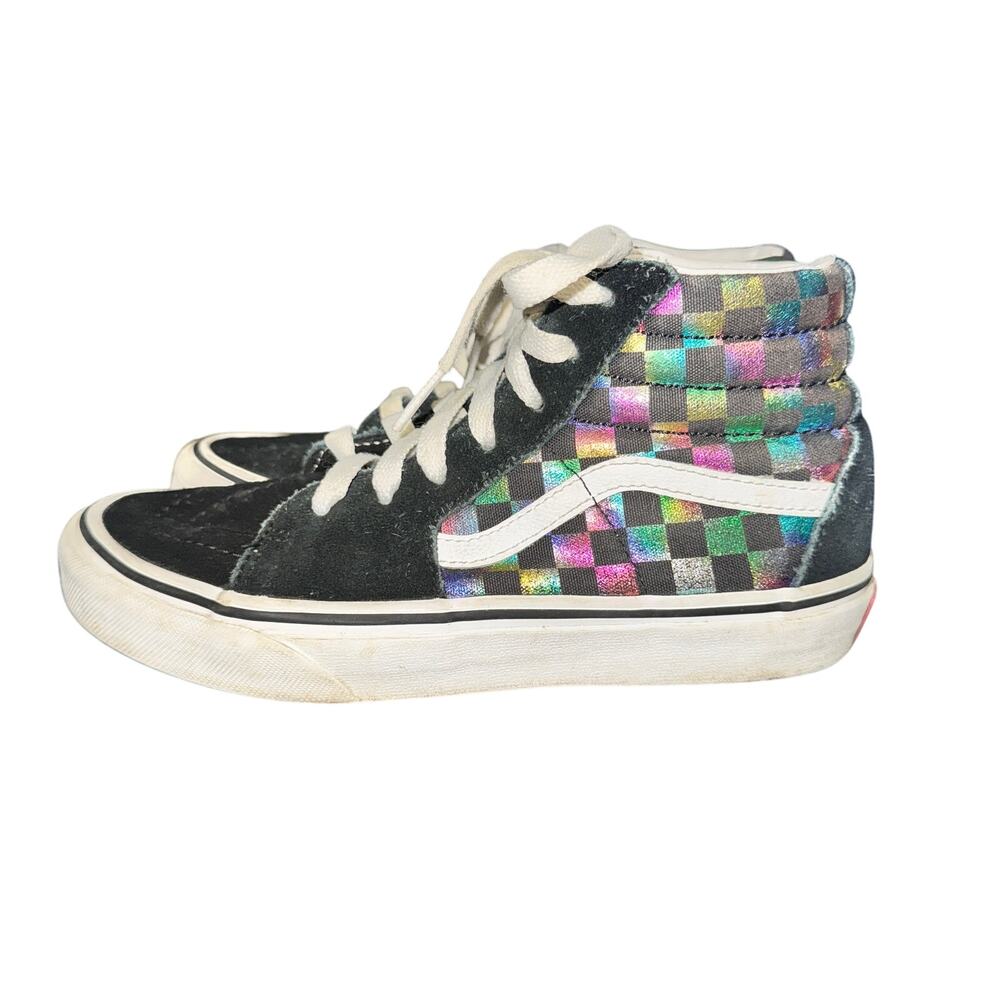Vans SK8 Hi Sneakers Kids Size 3 Iridescent Rainbow Check Shoes Lace Up High Top